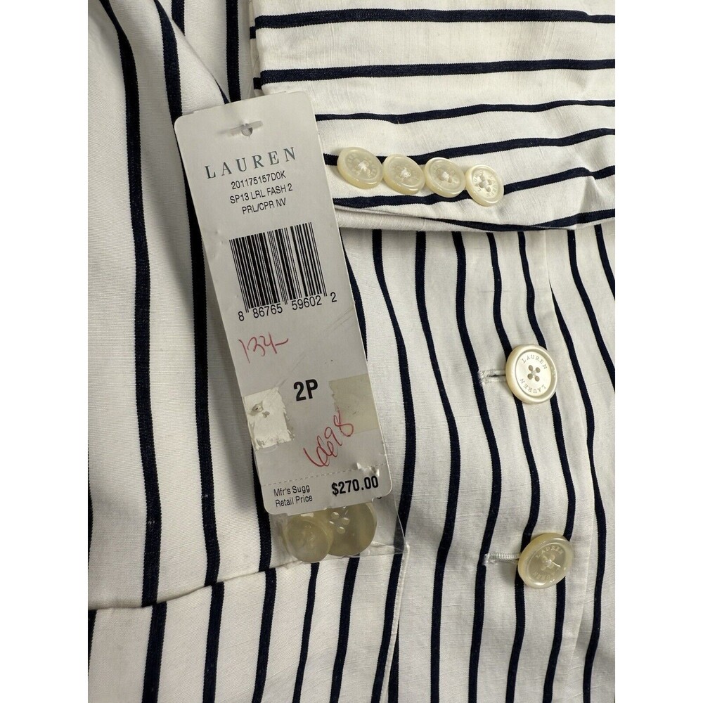 Lauren Ralph Lauren White Blazer with Navy Pinstripes and Embroidered Logo - Picture 5 of 10